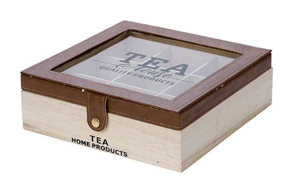 Theedoos Tea House Leder Bruin Natuur