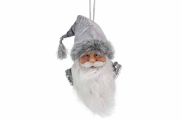 KERSTMANHOOFD HANGER GRIJS  POLYEST