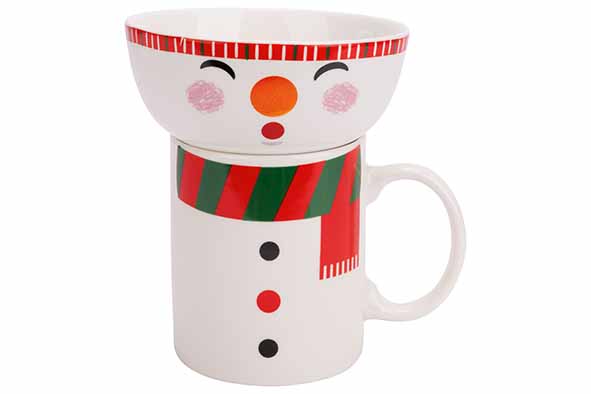GIFTSET SET2 MUG AND BOWL SNOWMAN ROOD WIT