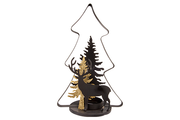 THEELICHTHOUDER XMAS TREE GOLDY ZWART