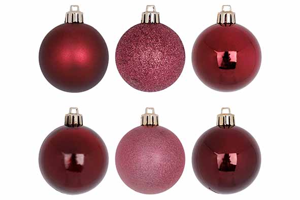 KERSTBAL SET48 MIX BORDEAUX D 6CM KUNSTSTOF