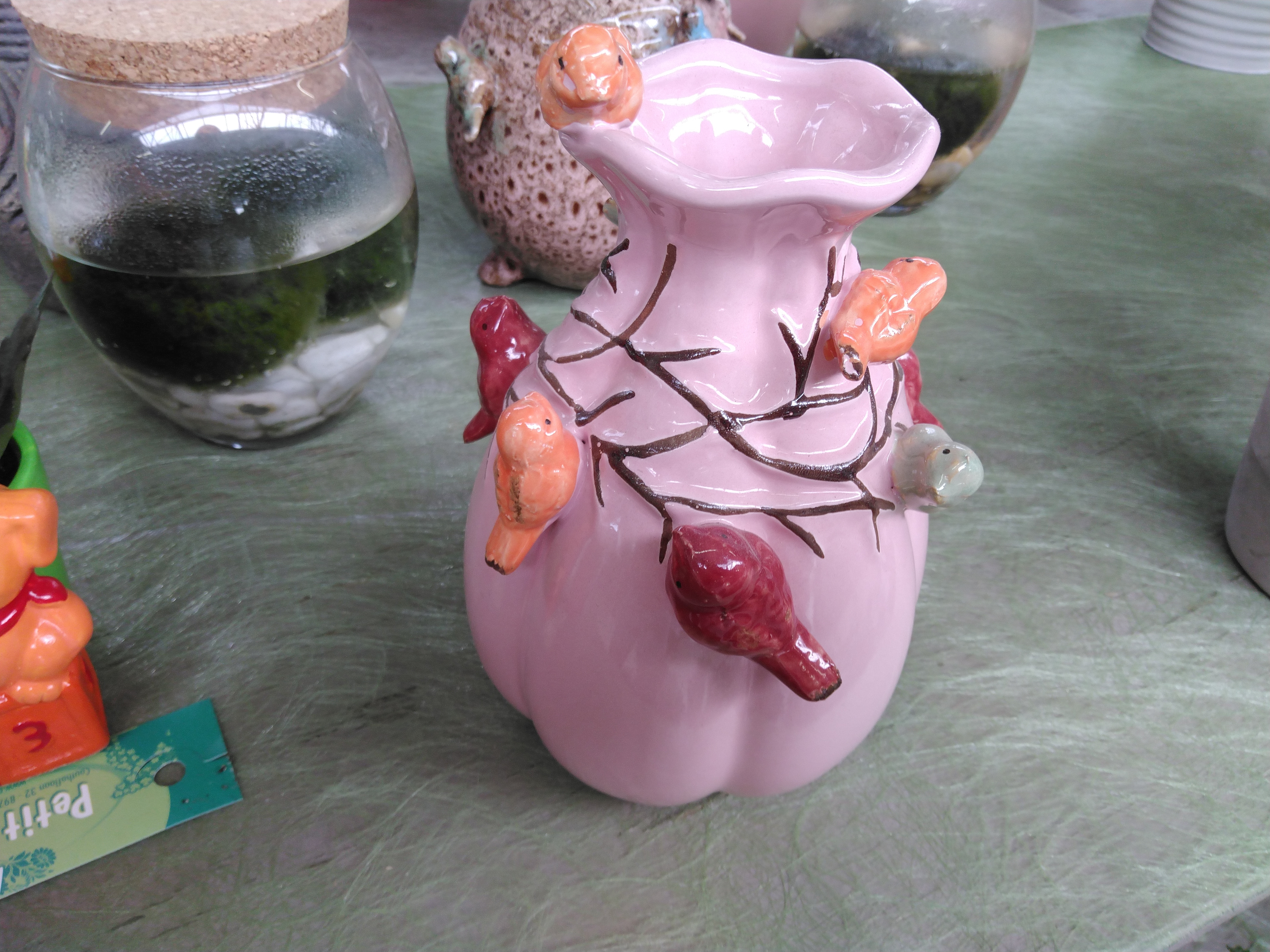 BIRD VASE OLD PINK 13X13X19CM