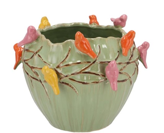 Bird Pot Pistache/ Cache-pot groen met vogels