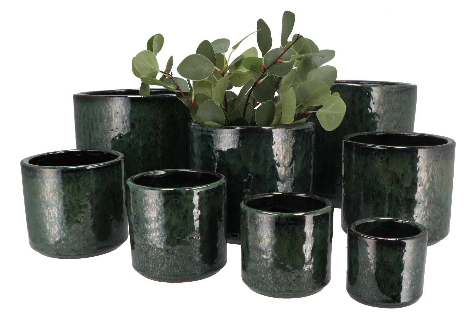 JAVEA CILINDER POT GLAZED GREEN 9X9CM
