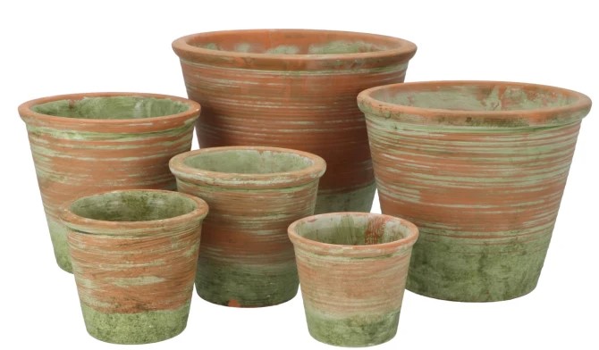 CEMENT POT OUD GROEN ROOD