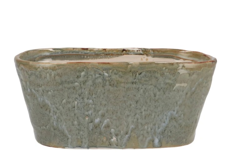 IRON STONE LIGHT BLUE GLAZED OVAL POT
