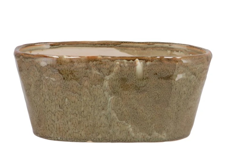 IRON STONE SAND GLAZED OVAL POT 
