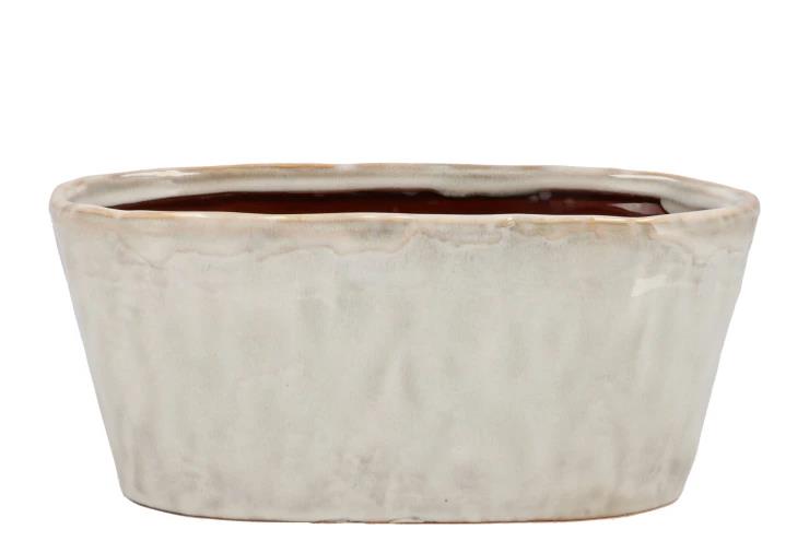 IRON STONE WHITE GLAZED OVAL POT IRON STONE WHITE GLAZED OVAL POT
