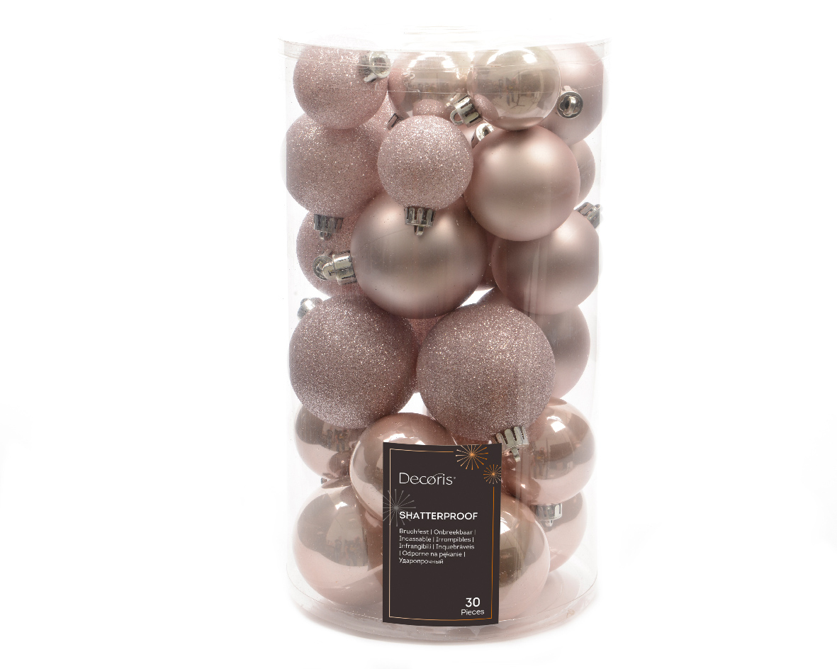Kerstballen kunststof poederroze mix