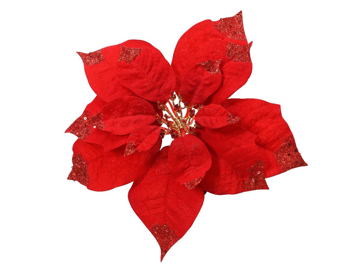Poinsettia rood op clip - polyester fluweel
