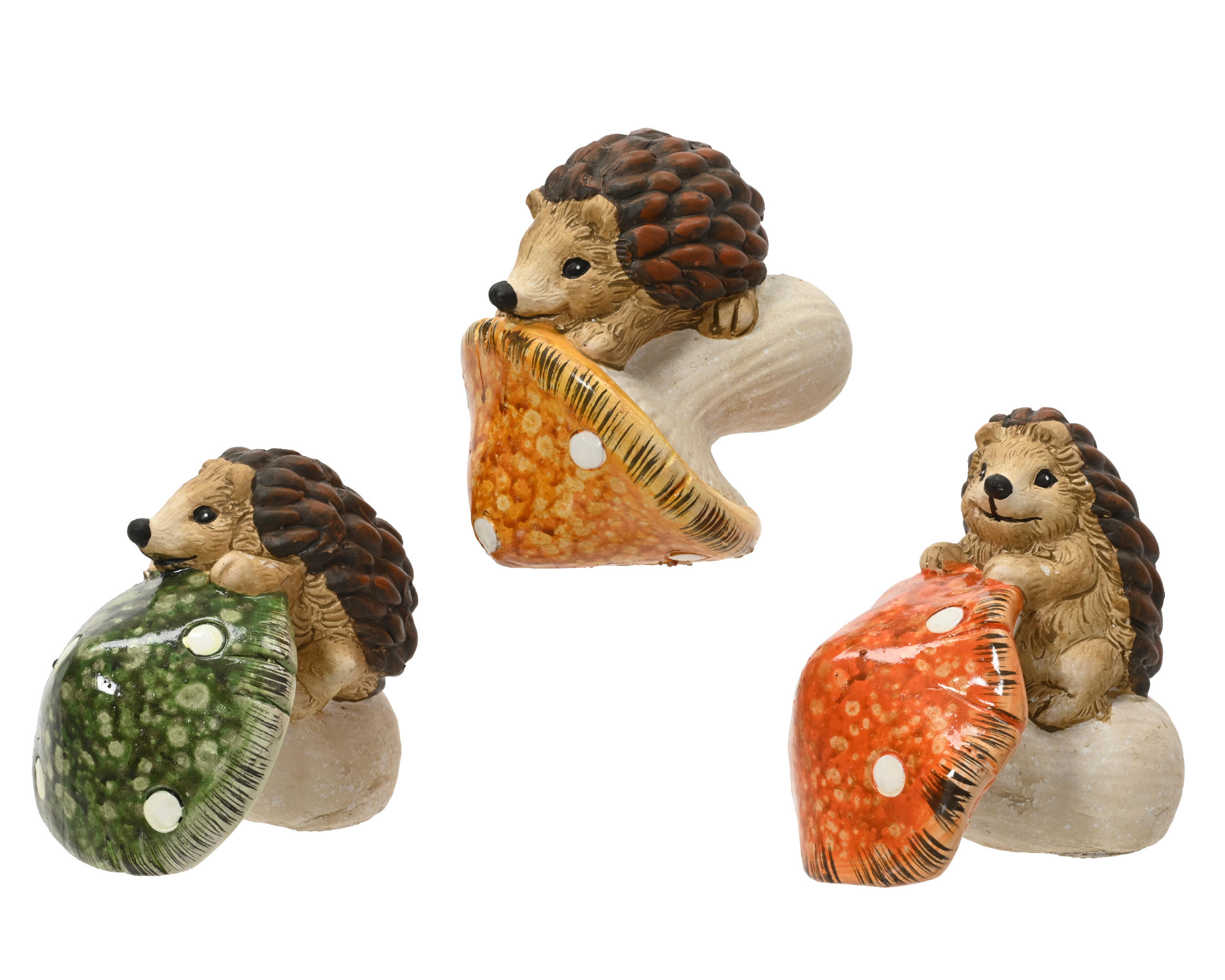 Egel terracotta sitting on mushroom