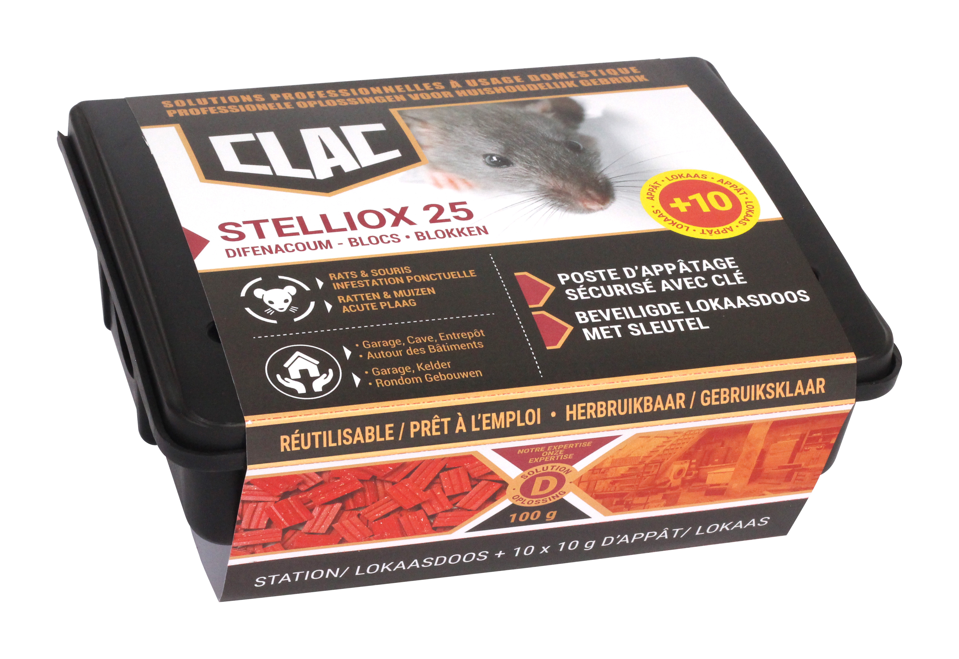 CLAC - STELLIOX 25 Waterbestendige Blokken Ratten & Muizen
station Ratten + 1 lokdoos CLAC - STELLIOX 25 Waterbestendige Blokken Ratten & Muizen
station Ratten + 1 lokdoos