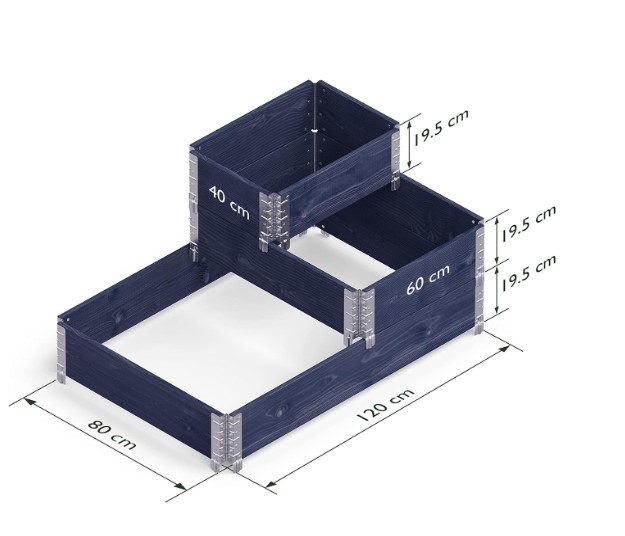 Moestuinbak in trapvorm zwart 80x30/80x60/120x80x58,5cm