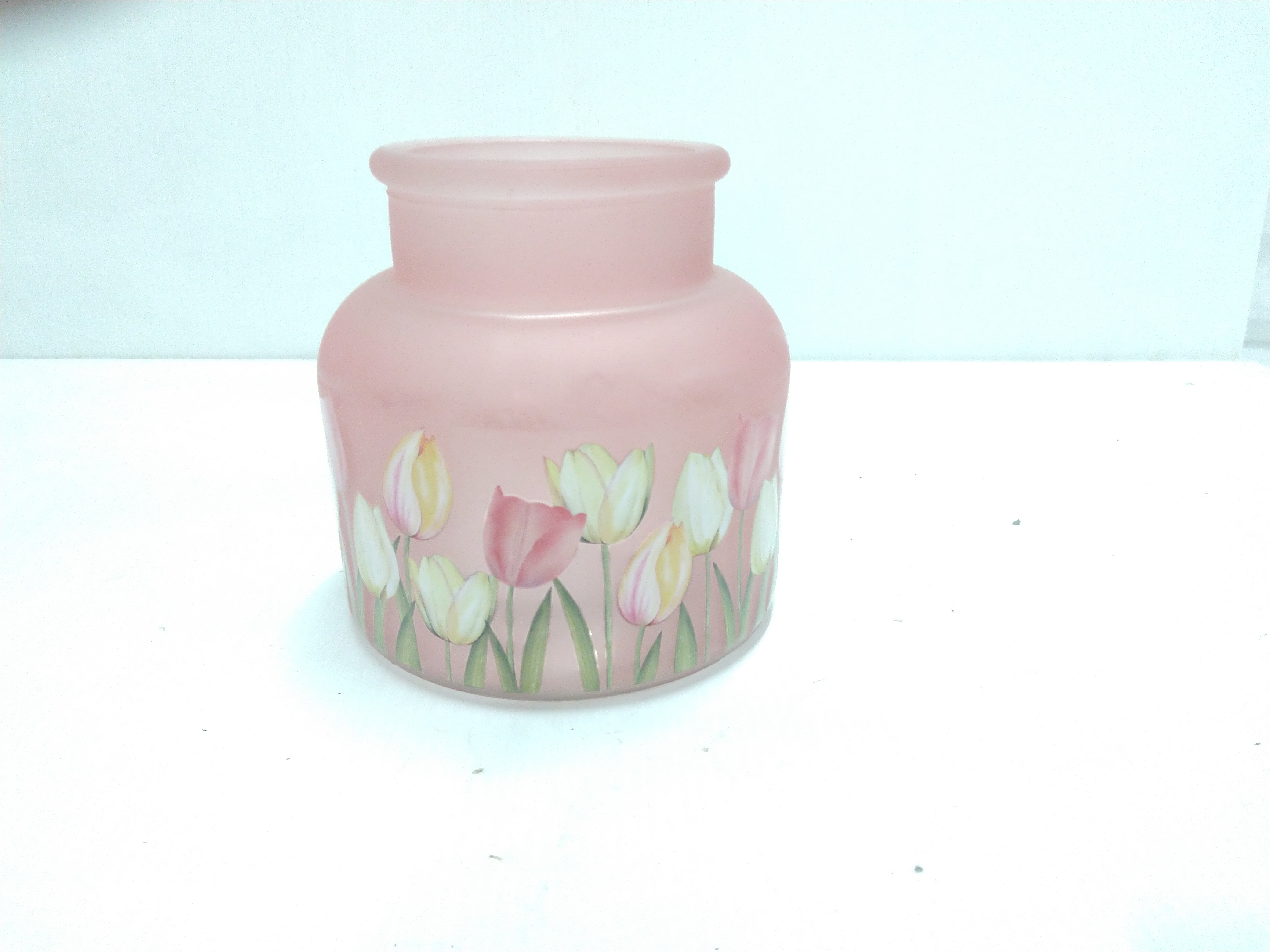 Glazen vaas / vase"Tulpen" pink