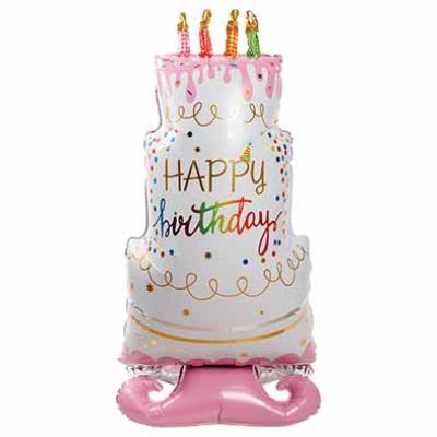 BALLON BIRTHDAY CAKE WIT ROZE 76XH150CM