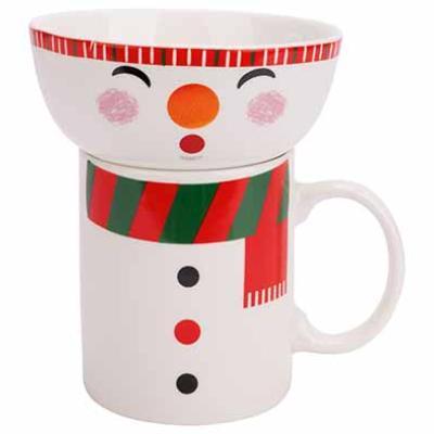 GIFTSET SET2 MUG AND BOWL SNOWMAN ROOD WIT