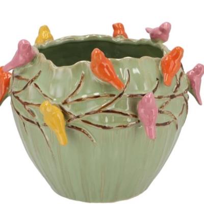 Bird Pot Pistache/ Cache-pot groen met vogels