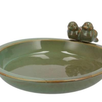IRON STONE BIRD BOWL GLAZED GREEN  