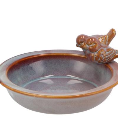 IRON STONE BIRD BOWL GLAZED PINK 