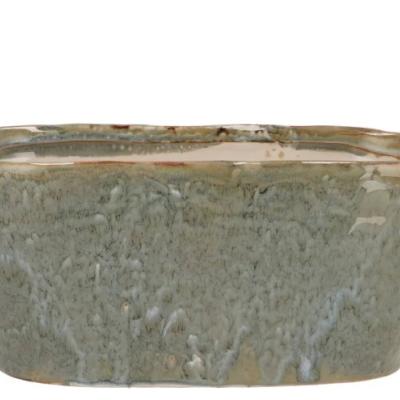 IRON STONE LIGHT BLUE GLAZED OVAL POT