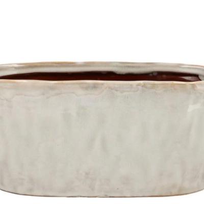 IRON STONE WHITE GLAZED OVAL POT 