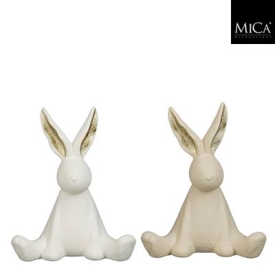 Decoratie konijn beige wit 2 assorti - l12,5xb8xh15cm