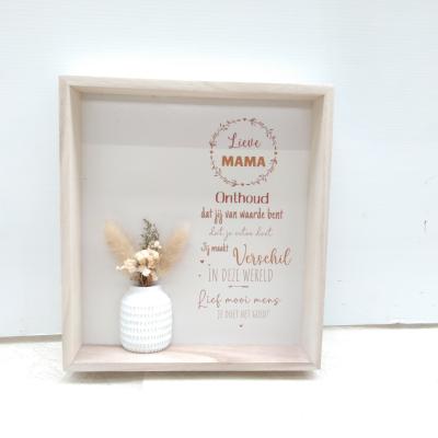 TEKSTBORD+GEDROOGDE BLOEMEN 24X22X4CM
