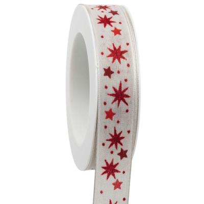 Lint 'Sky Star' wit met rode sterren Lint 'Sky Star' wit met rode sterren