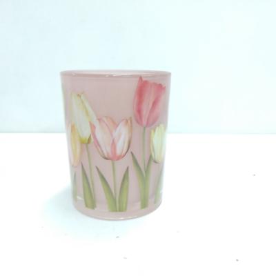Glazen cilinderpot "Tulpen" pink