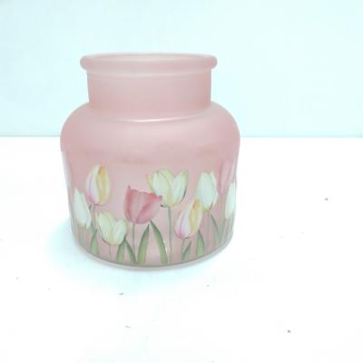 Glazen vaas / vase"Tulpen" pink